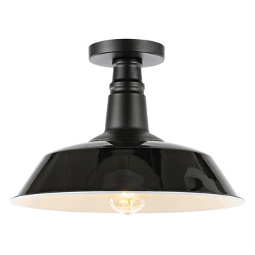 Camila 14" Classic Industrial Indoor/Outdoor Iron LED Semi Flush Mount - JONATHAN Y